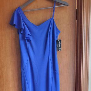 NWT Alexa B Nites long one shoulder gown blue